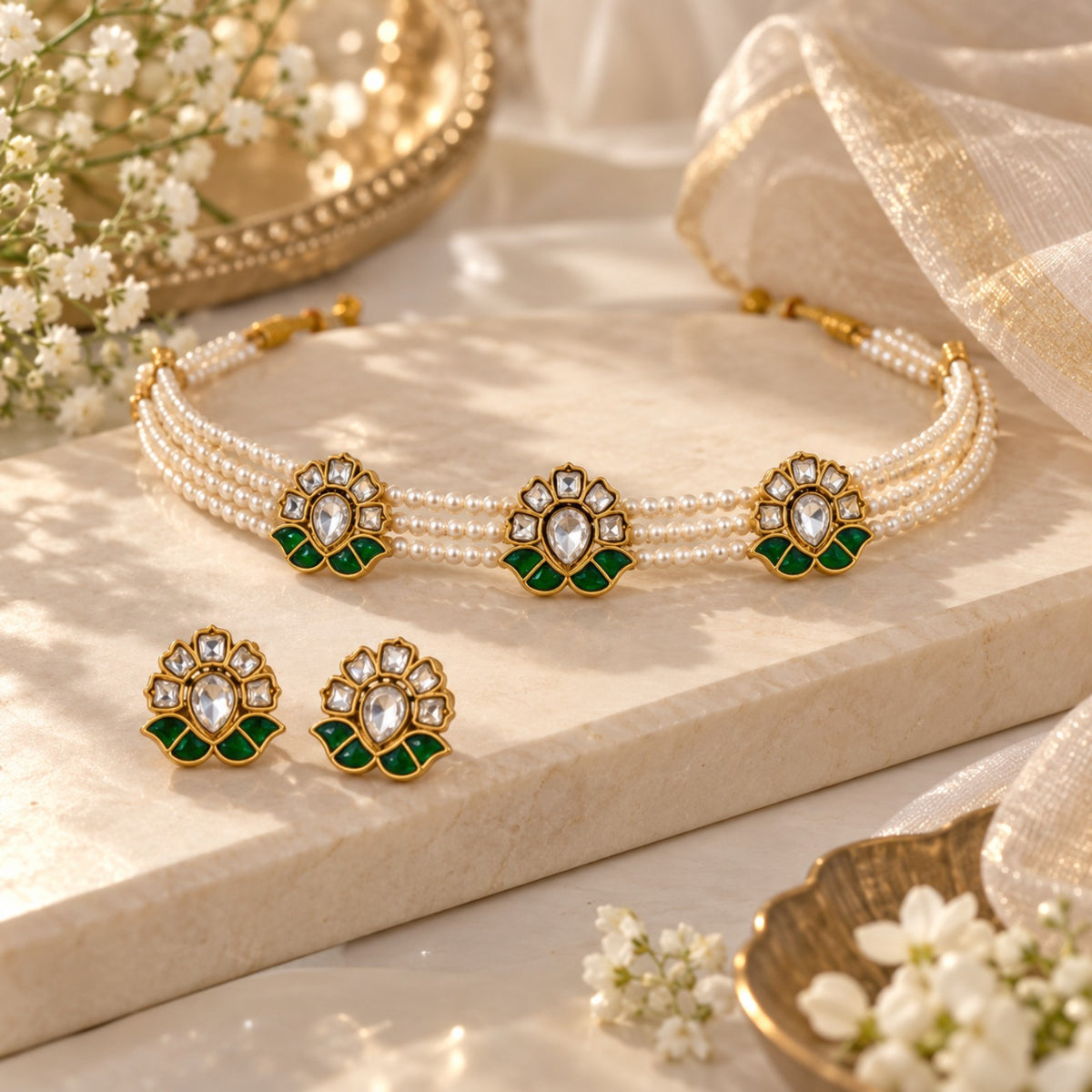 Vanya Emerald Bloom Pearl Choker