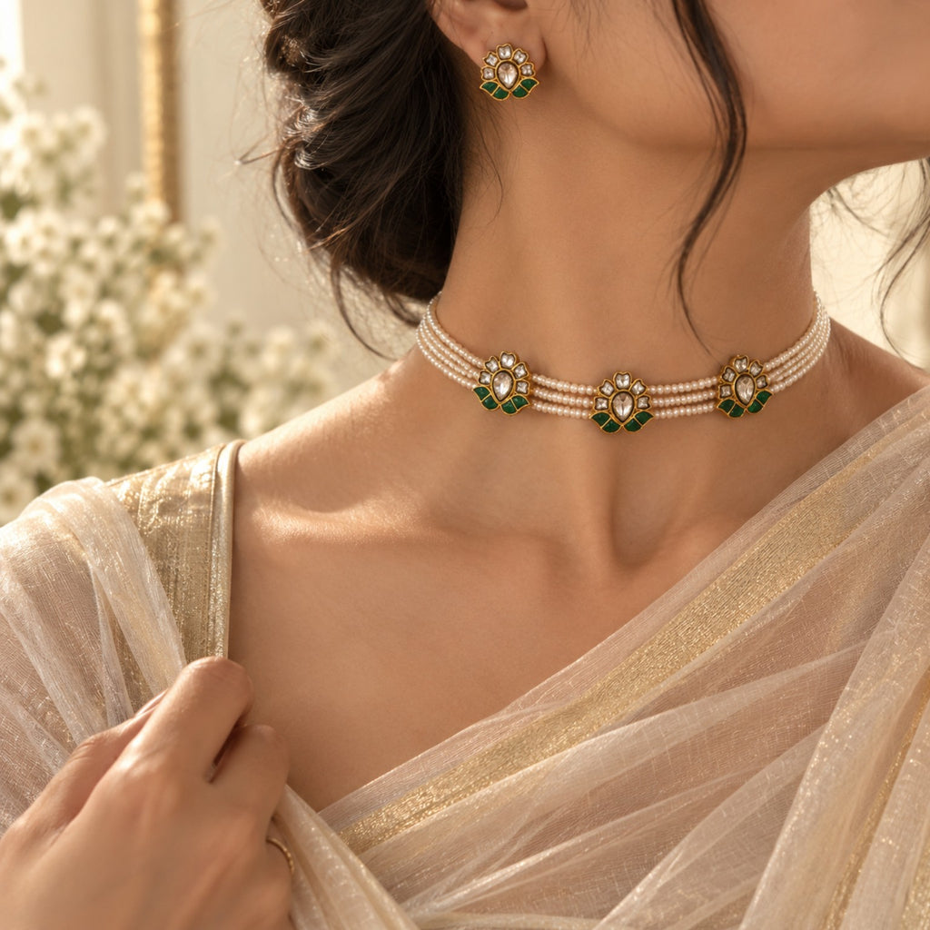 Vanya Emerald Bloom Pearl Choker