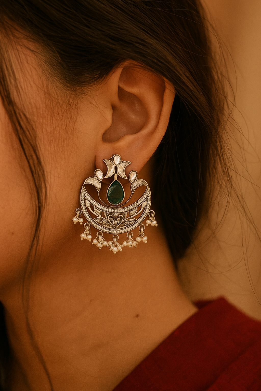 Emeral Crescent Kundan ChandBali