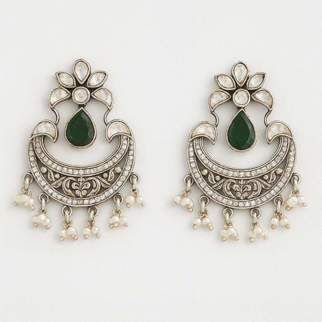 Emeral Crescent Kundan ChandBali