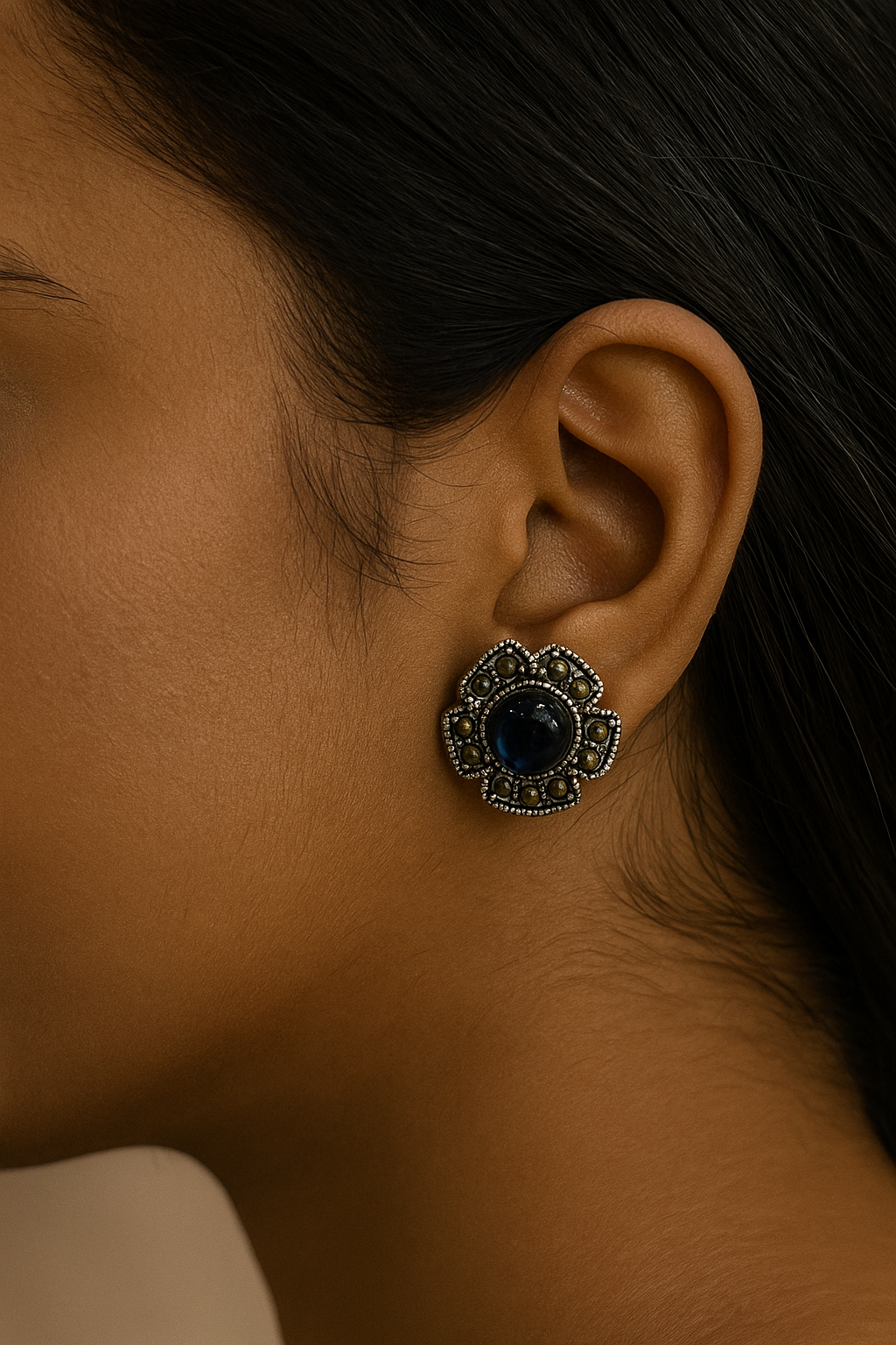 Midnight Blue Floral Stud