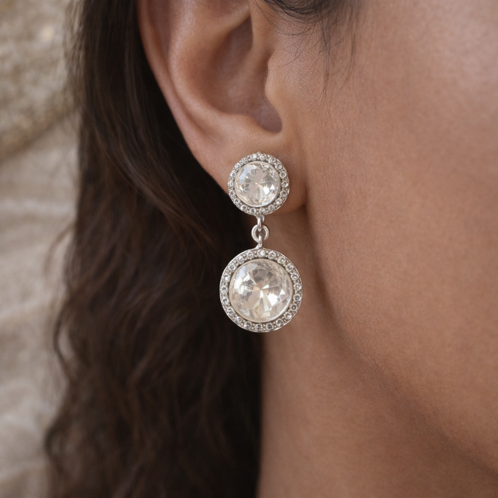 Celeste Halo Moissanite Drop Earrings
