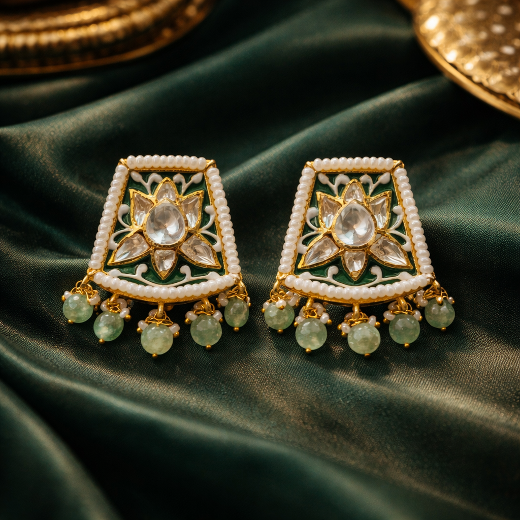 Verdant Pearl Kundan Earrings