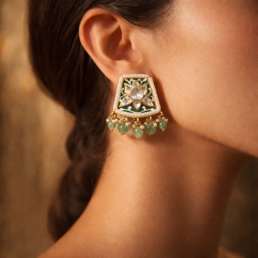 Verdant Pearl Kundan Earrings