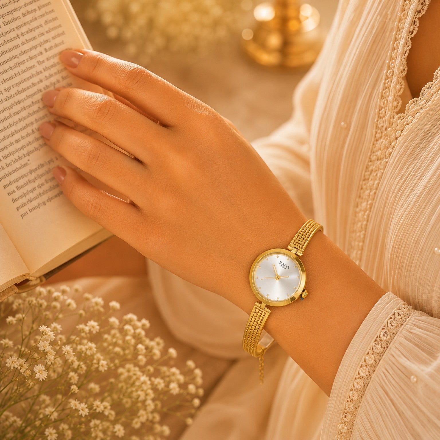 Aarvika Pearl Gold Watch