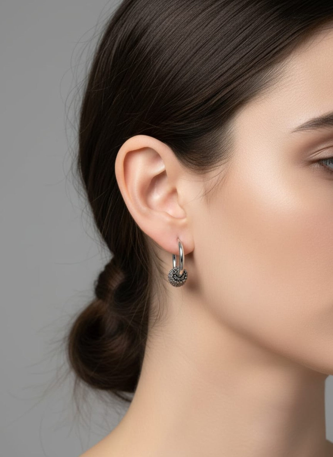 Noir Crescent Silver Hoops