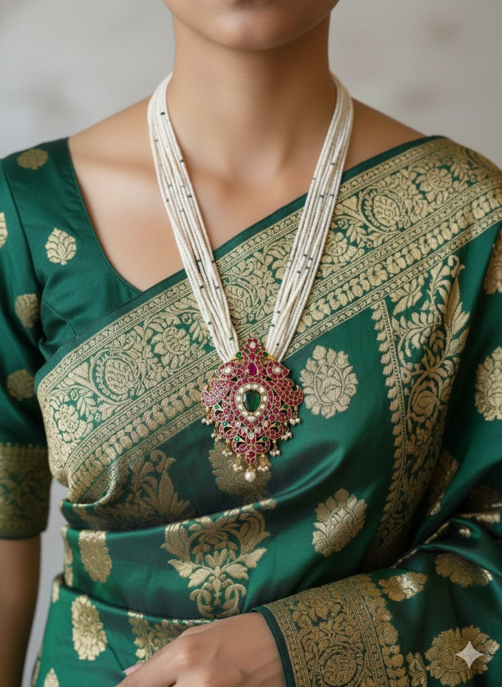 Emerald Rani Pearl Kundan Haram