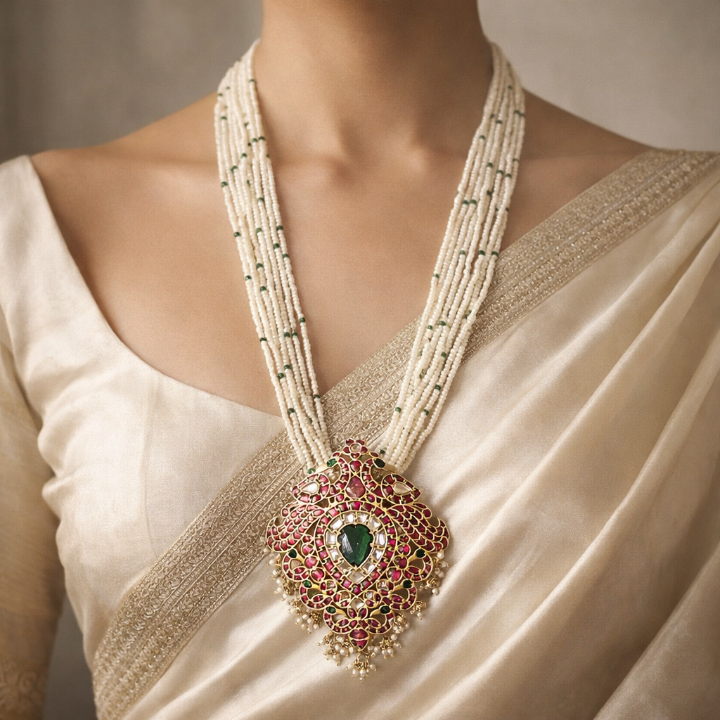 Emerald Rani Pearl Kundan Haram
