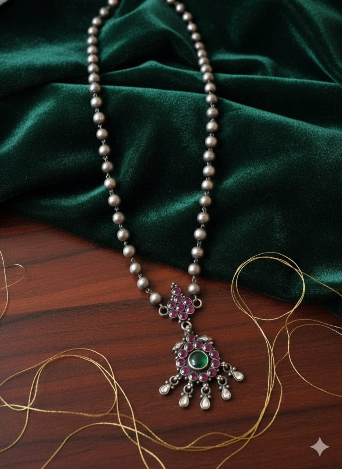 Aarohi Ruby-Emerald Oxidised Haram