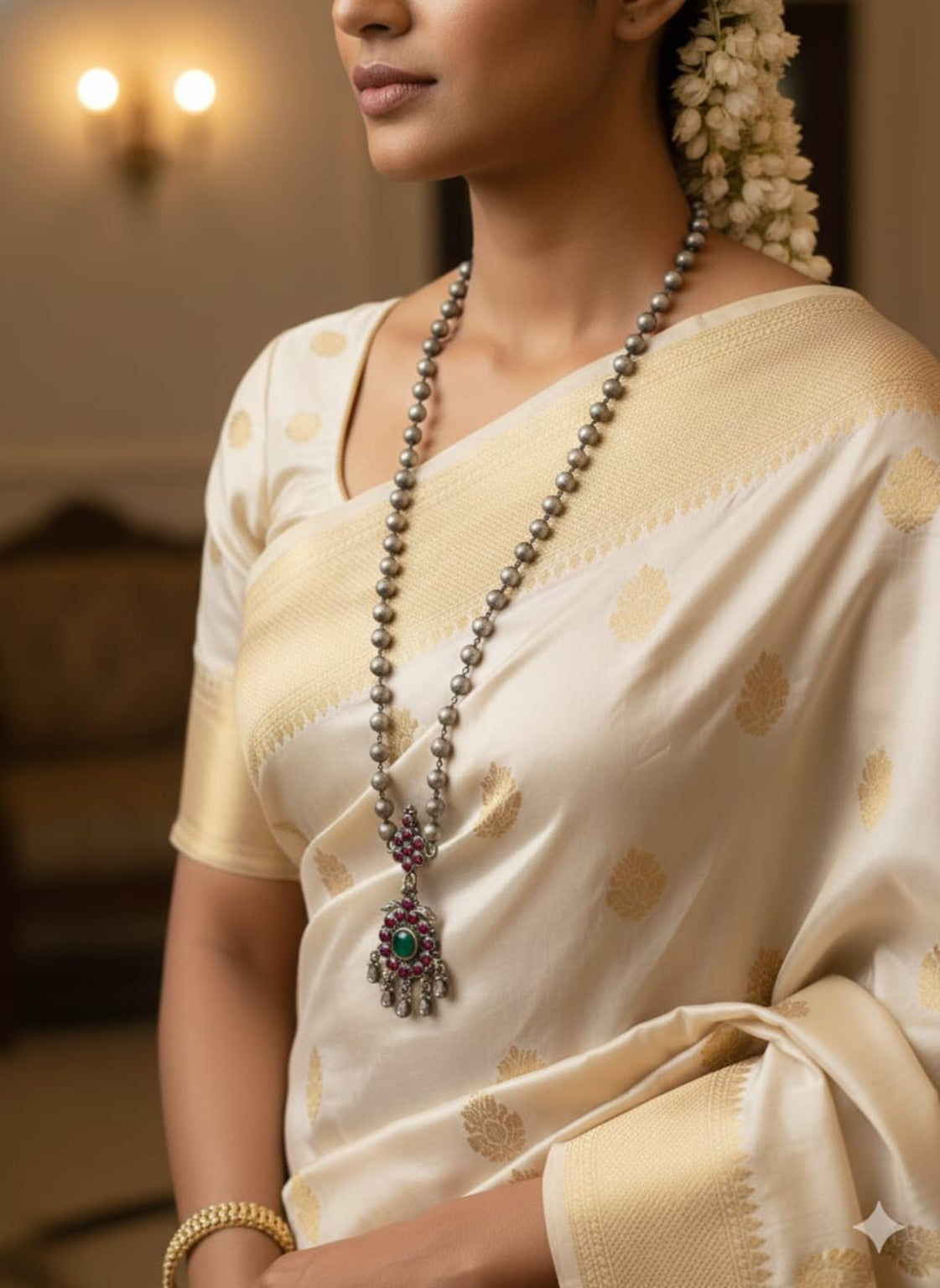 Aarohi Ruby-Emerald Oxidised Haram