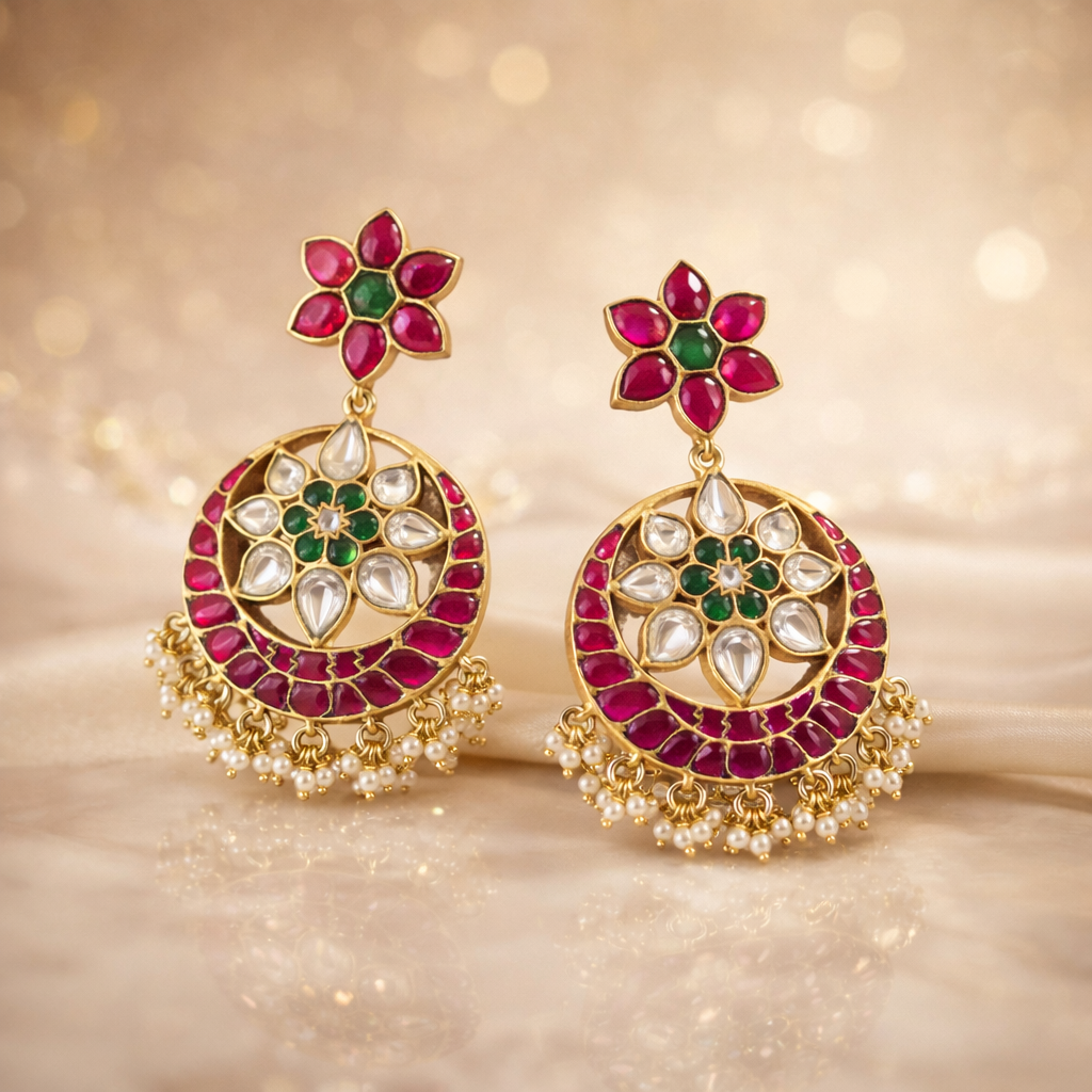Gulnaar Kundan Floral Jhumka