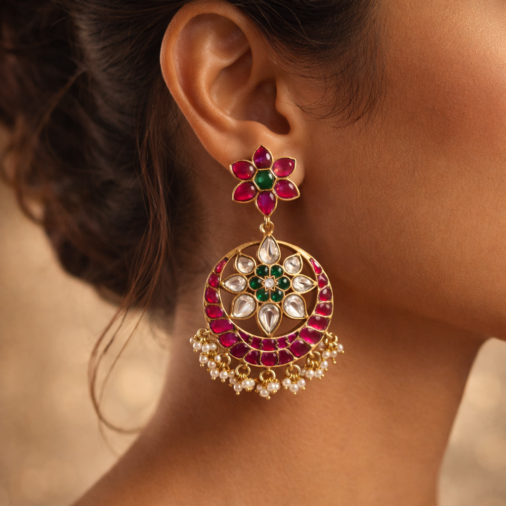Gulnaar Kundan Floral Jhumka