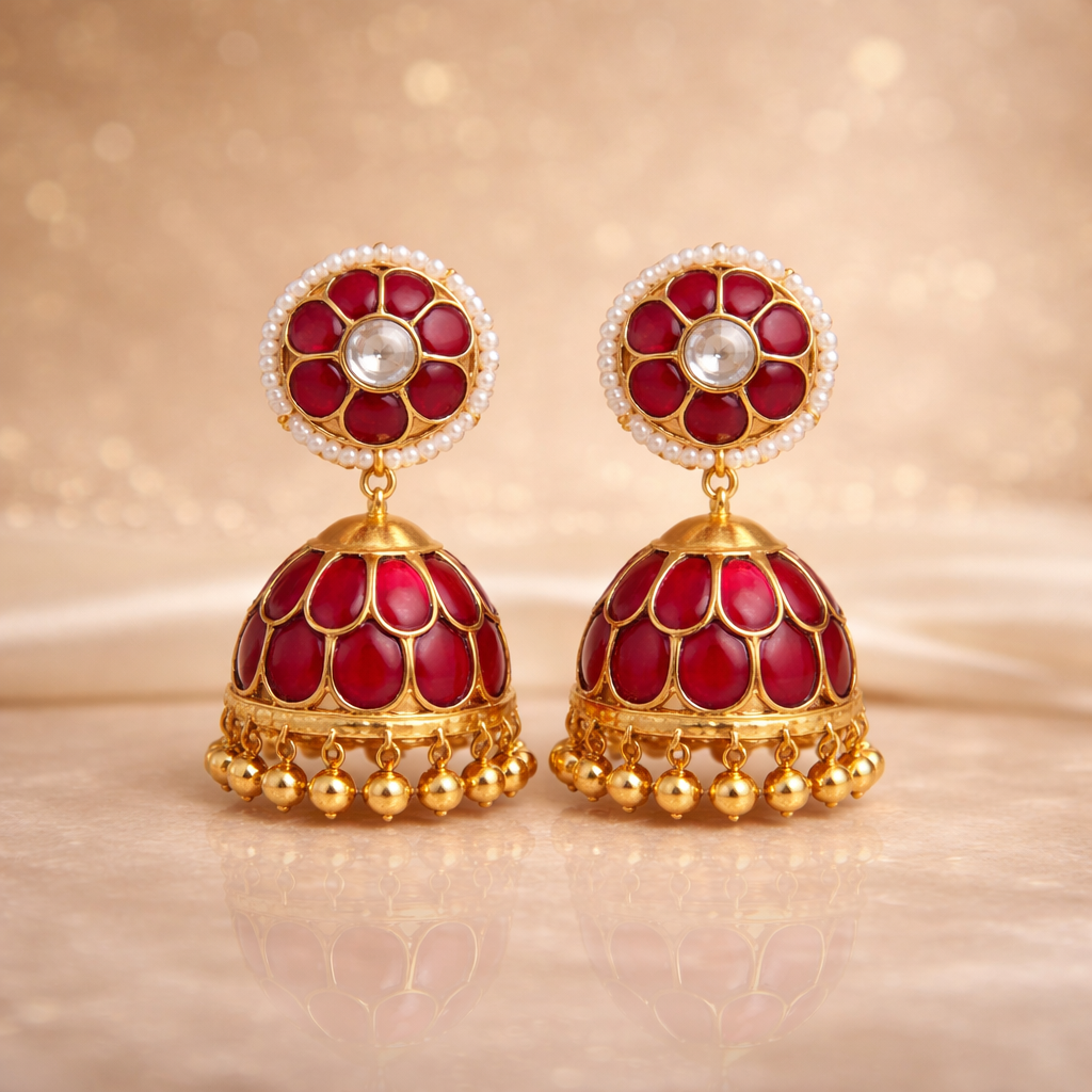 Laal Noor Pearl Halo Jhumka