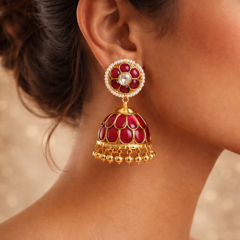 Laal Noor Pearl Halo Jhumka