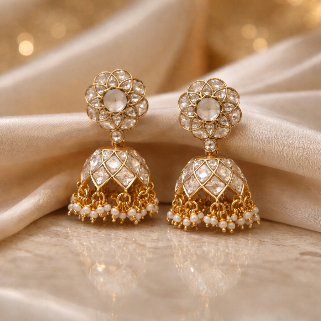 Noor Kundan Pearl Jhumkas