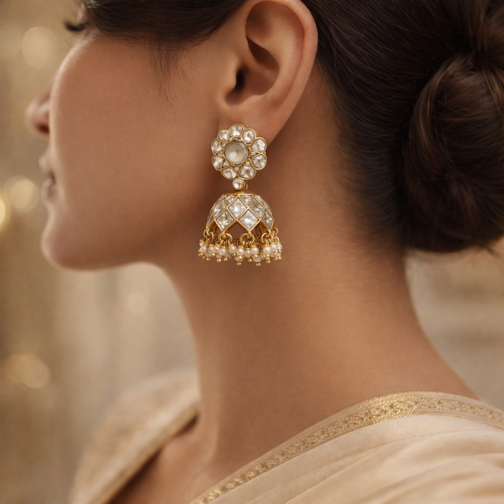 Noor Kundan Pearl Jhumkas