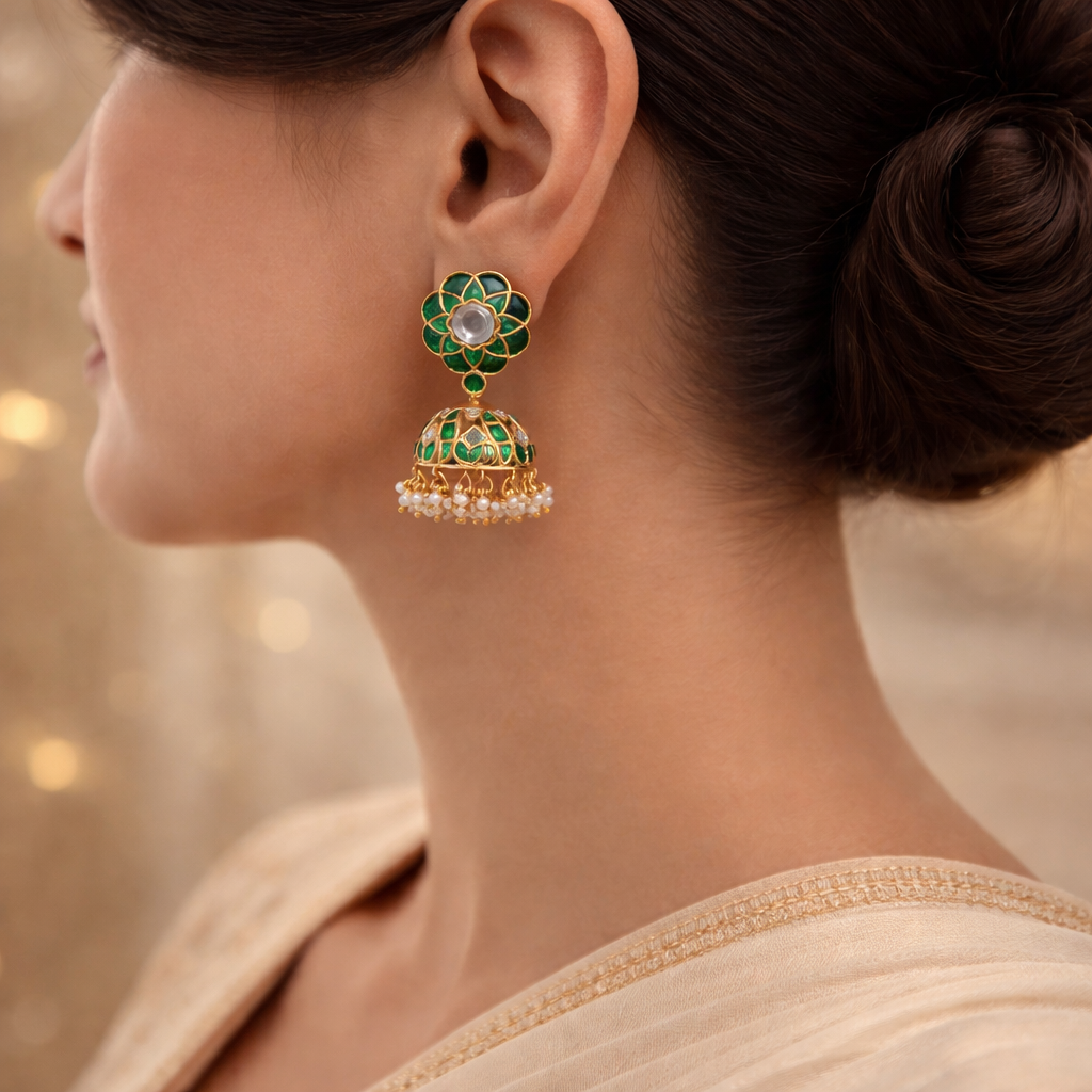 Emerald Viraasat Kundan Jhumkas