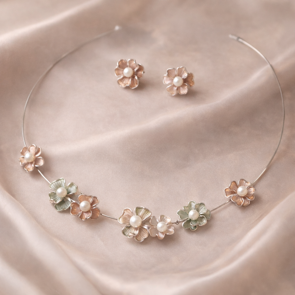 Blossom Whisper Silver Necklace Set