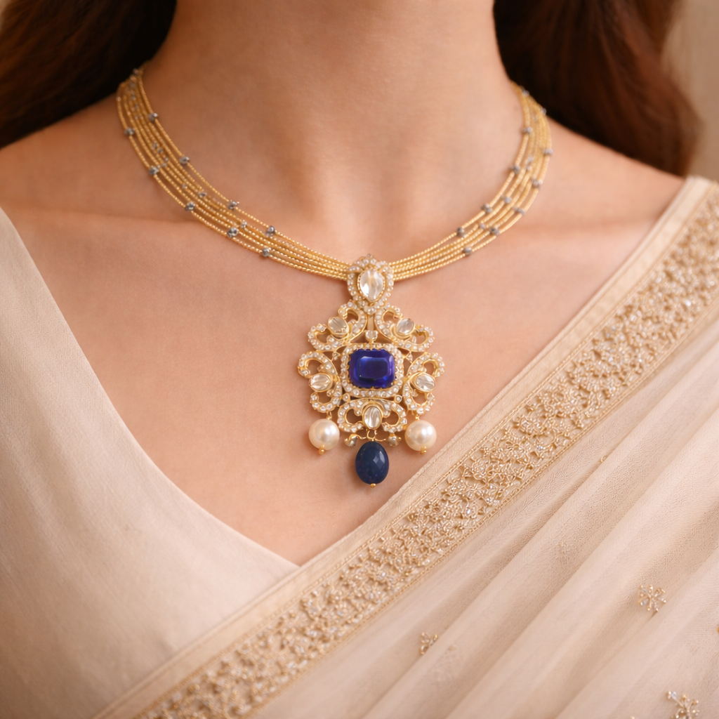 Royal Blue Kundan Pearl Necklace