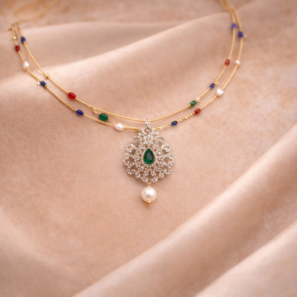 Navratna Filigree Pearl Necklace