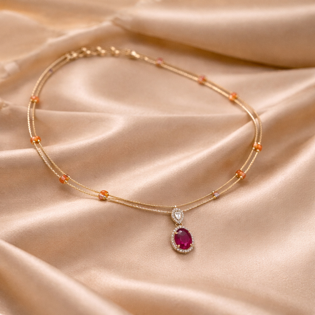 Petite Ruby Bead Necklace Set