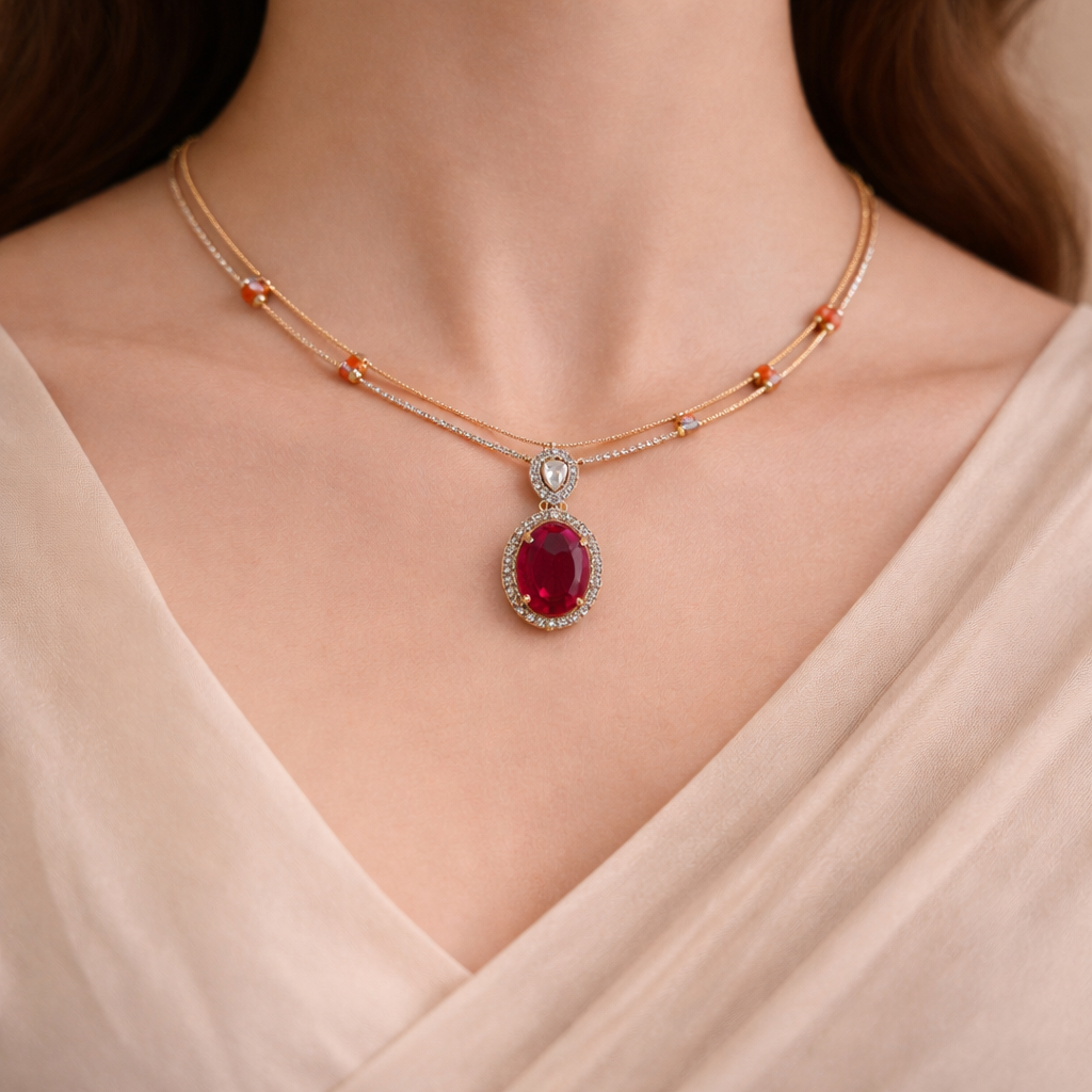 Petite Ruby Bead Necklace Set