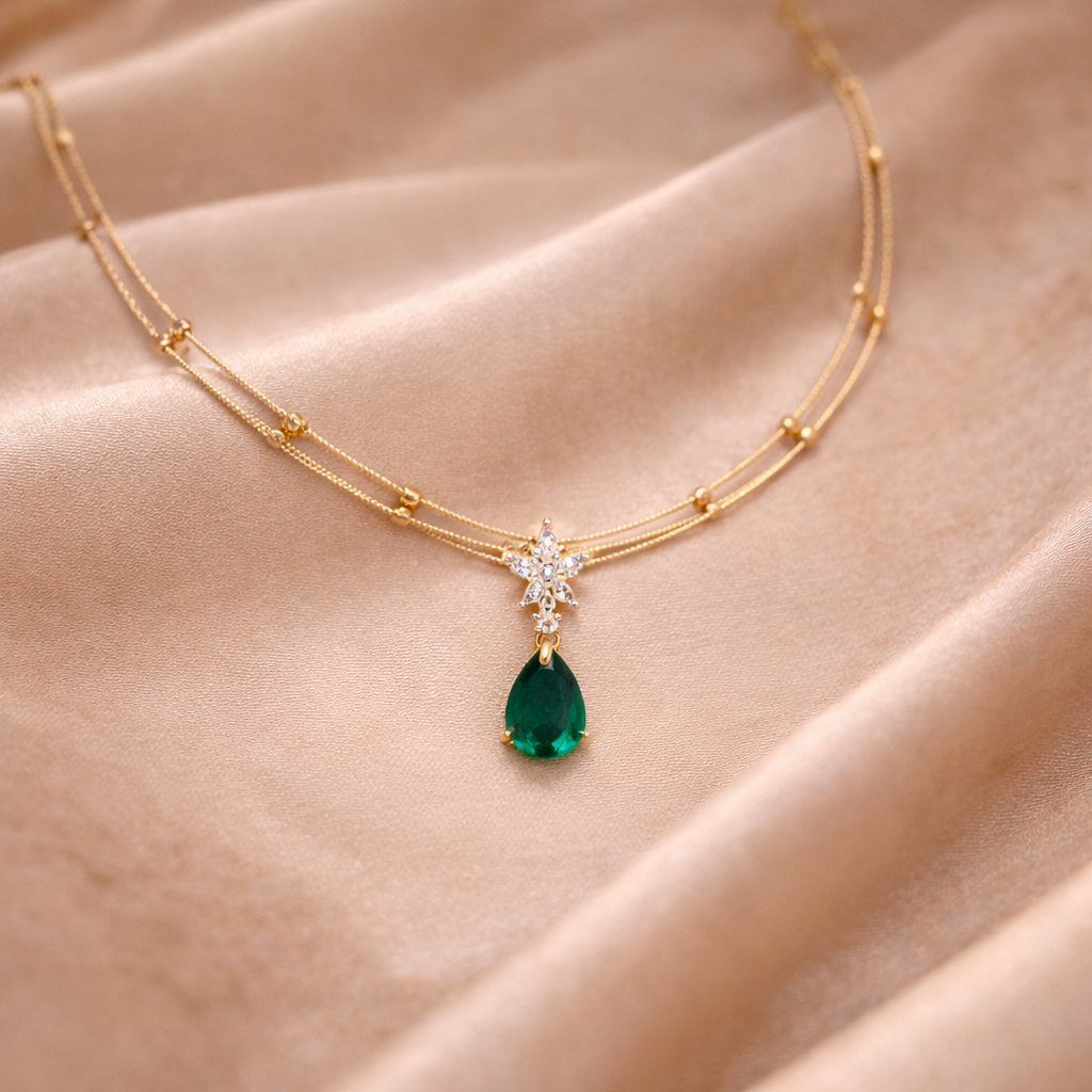 Emerald Star Drop Necklace Set