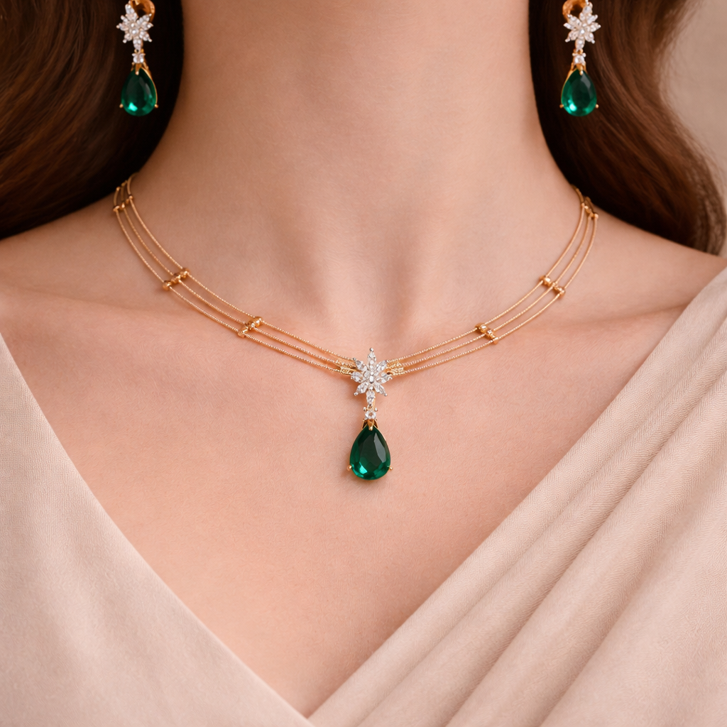 Emerald Star Drop Necklace Set
