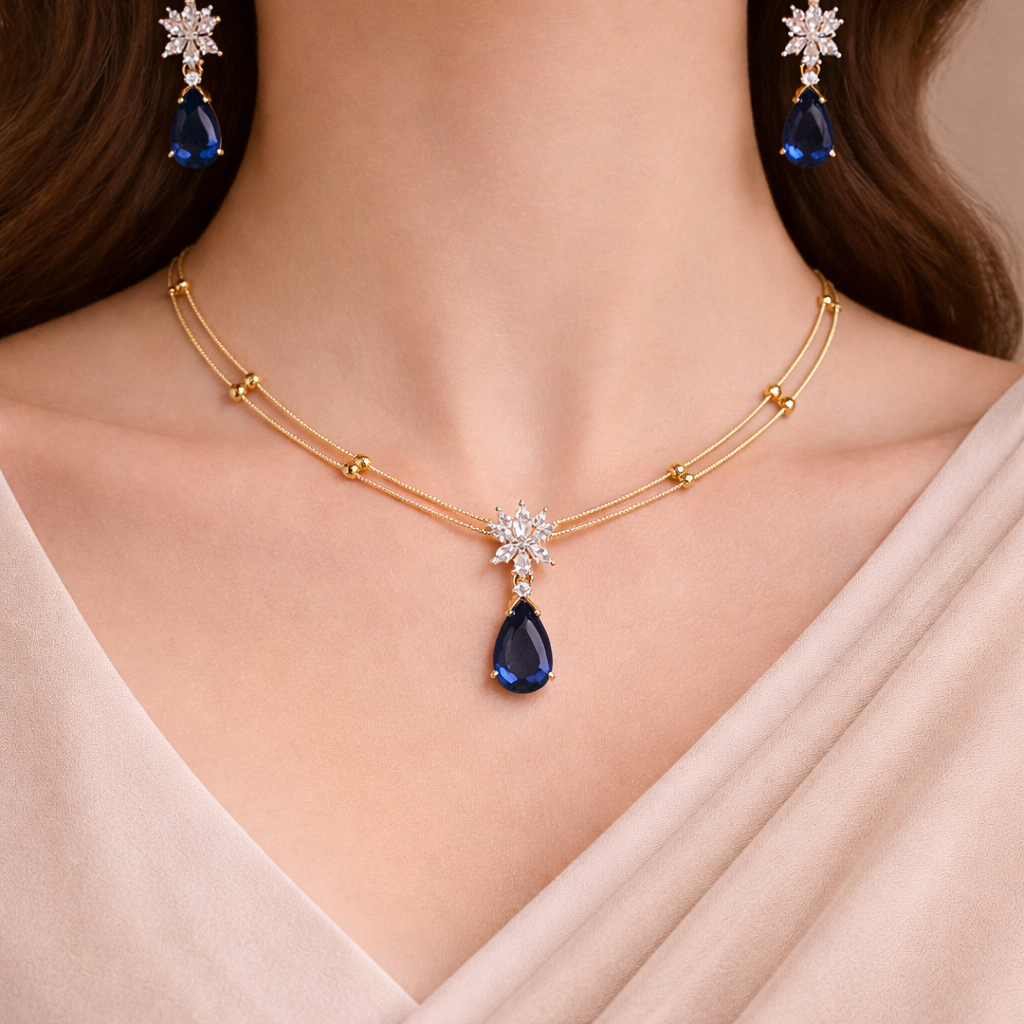 Sapphire Star Drop Necklace Set
