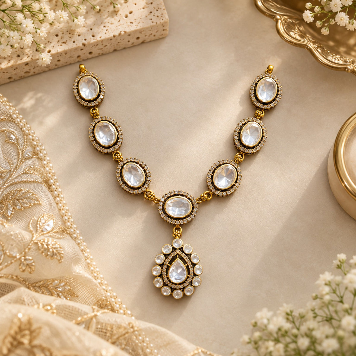Celeste Moissanite Halo Necklace