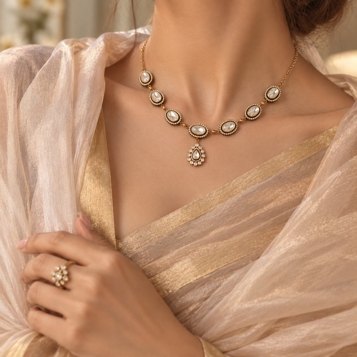 Celeste Moissanite Halo Necklace