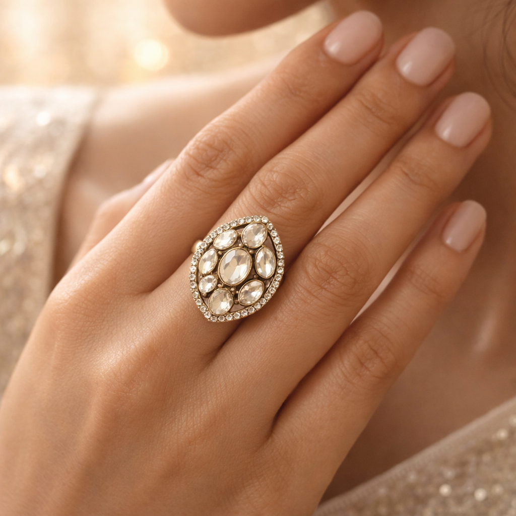 Oval Polki Cluster Ring