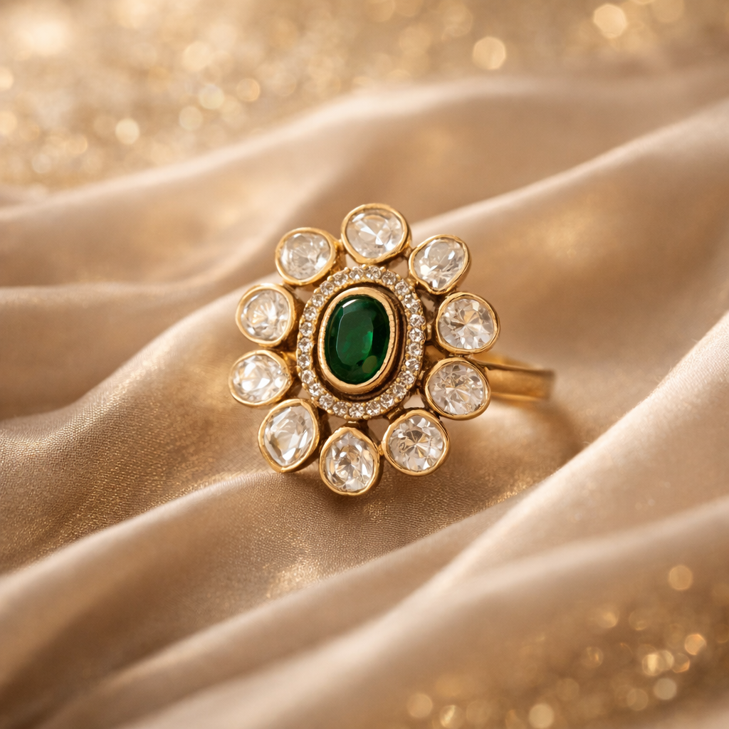 Emerald Polki Bloom Ring