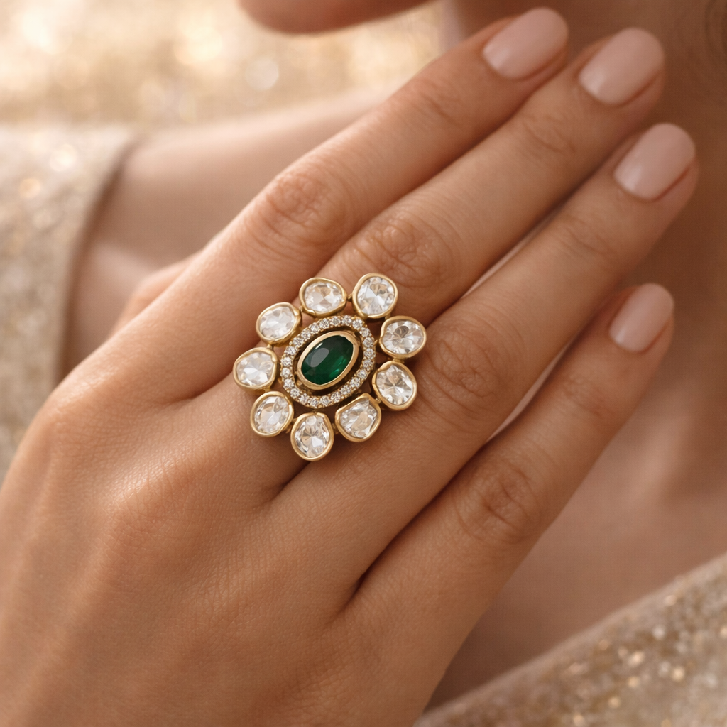Emerald Polki Bloom Ring