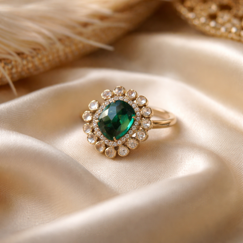 Emerald Halo Royale Moissanite Ring