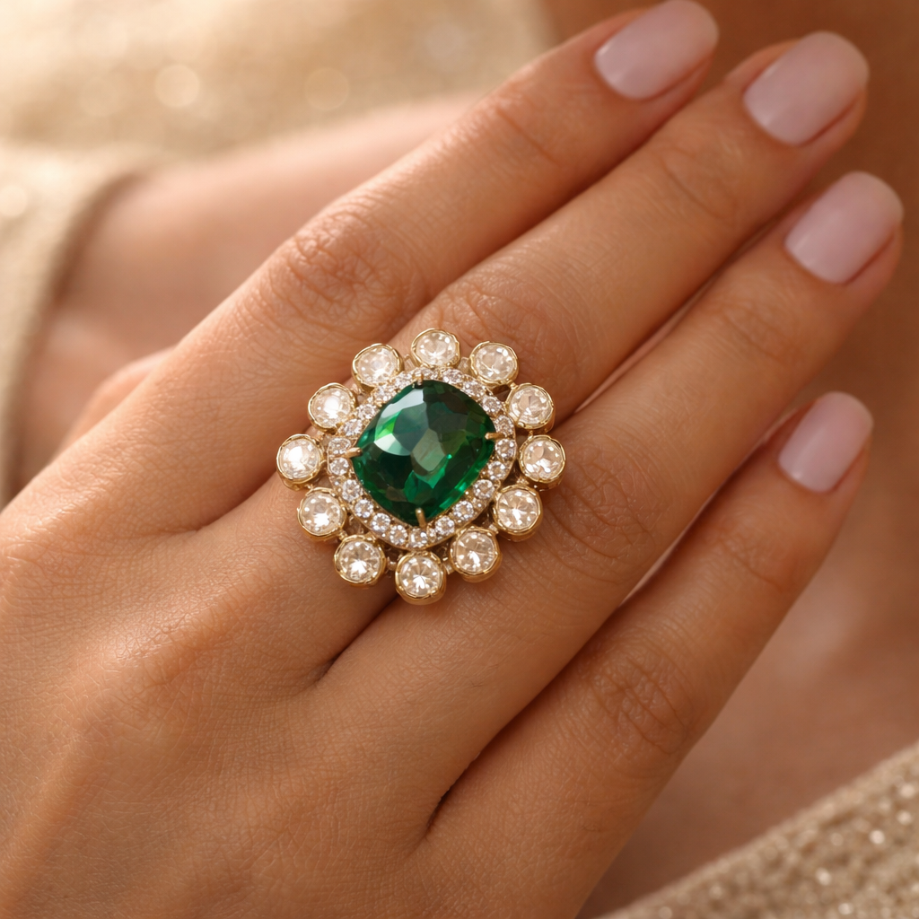 Emerald Halo Royale Moissanite Ring