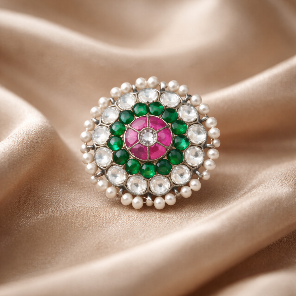 Gulnaar Kundan Pearl Cocktail Ring