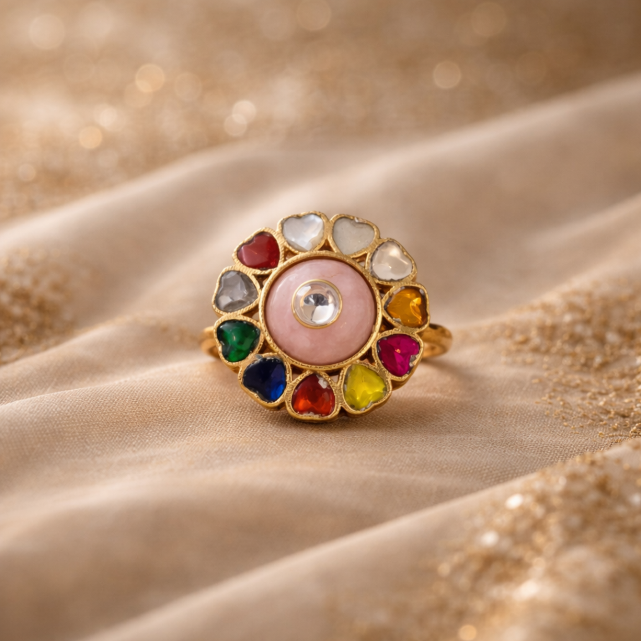 Navratna Rosé Bloom Ring