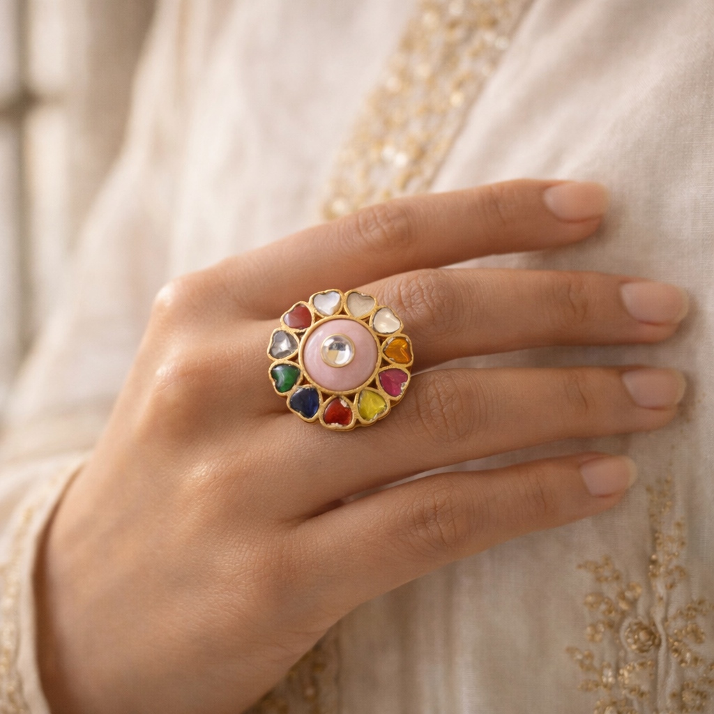 Navratna Rosé Bloom Ring