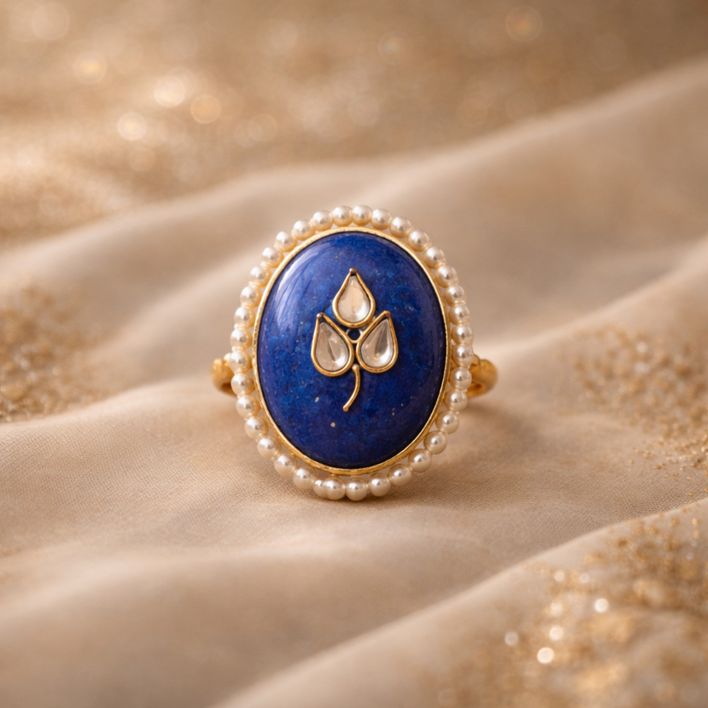 Royal Blue Pearl Leaf Ring