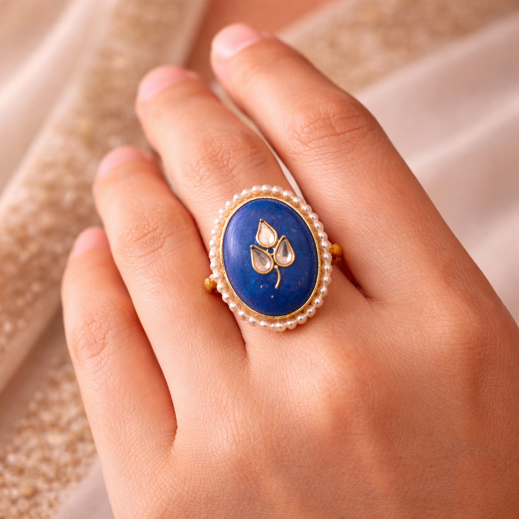 Royal Blue Pearl Leaf Ring