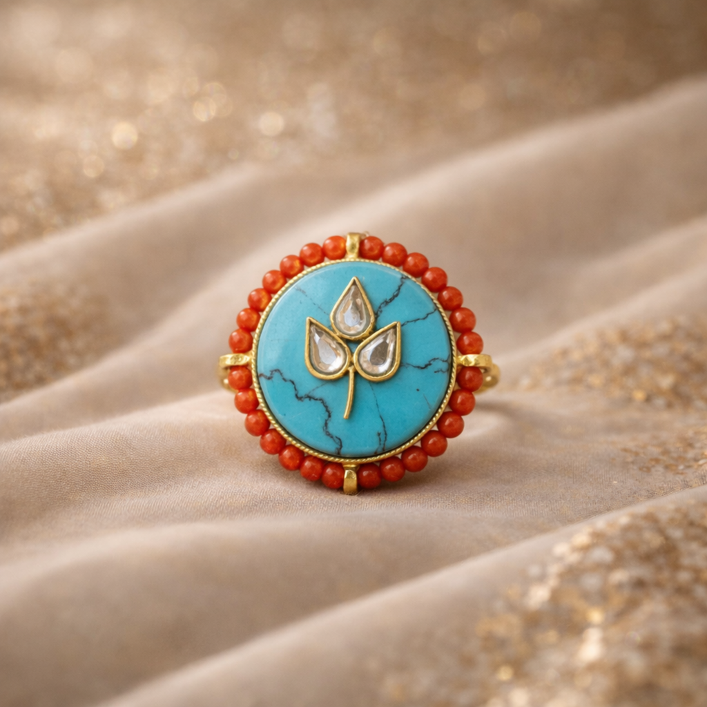 Turquoise Coral Leaf Ring