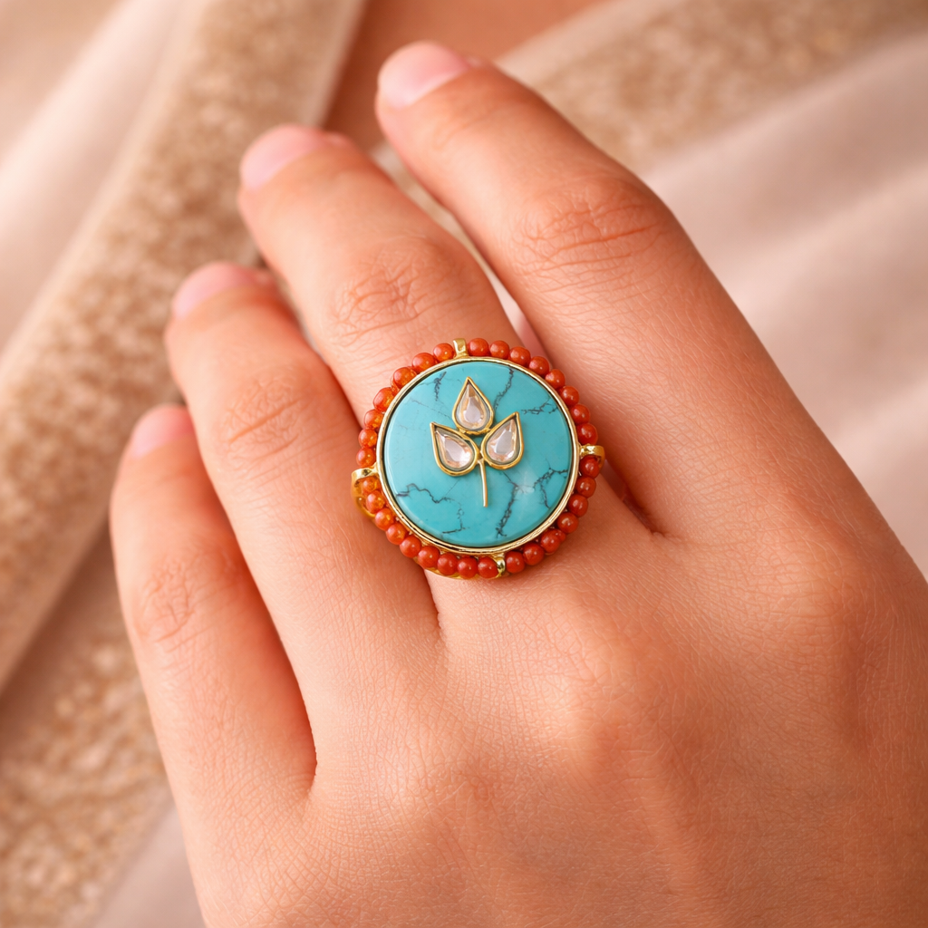 Turquoise Coral Leaf Ring