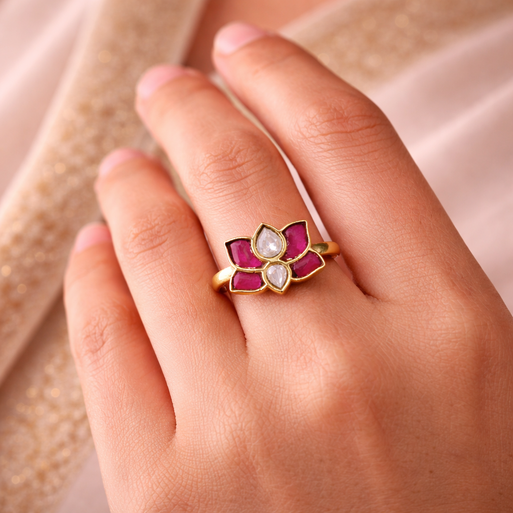 Padma Noor Pink Kundan Ring
