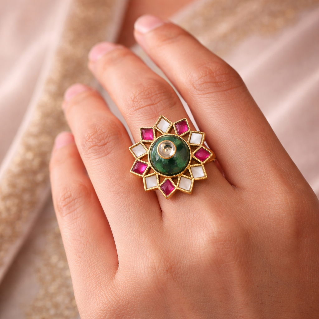 Pink & White Bloom Statement Ring