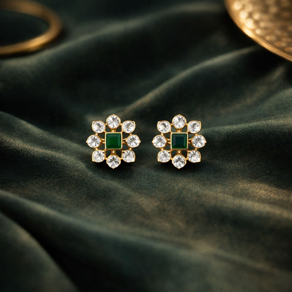 Emerald Aura Moissanite Studs