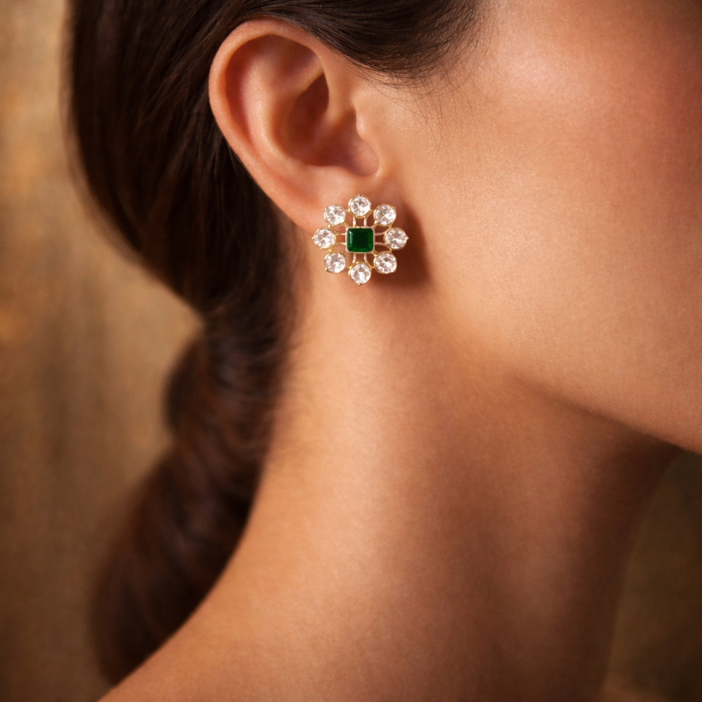 Emerald Aura Moissanite Studs