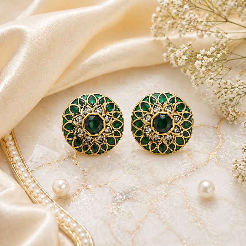 Verdant Aura Kundan Studs