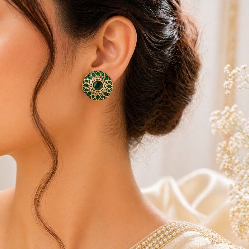 Verdant Aura Kundan Studs