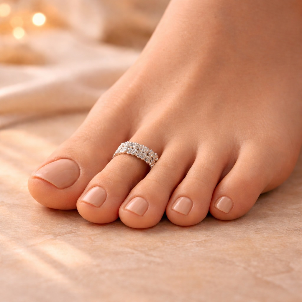 Daisy Bloom Silver Toe Rings